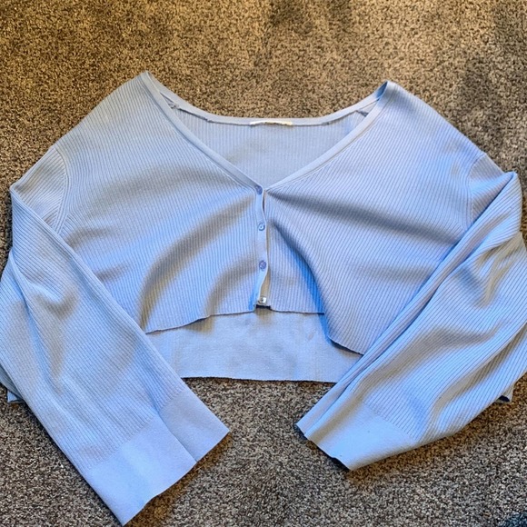 Vintage Baby Blue Cropped Cardigan - Picture 2 of 3